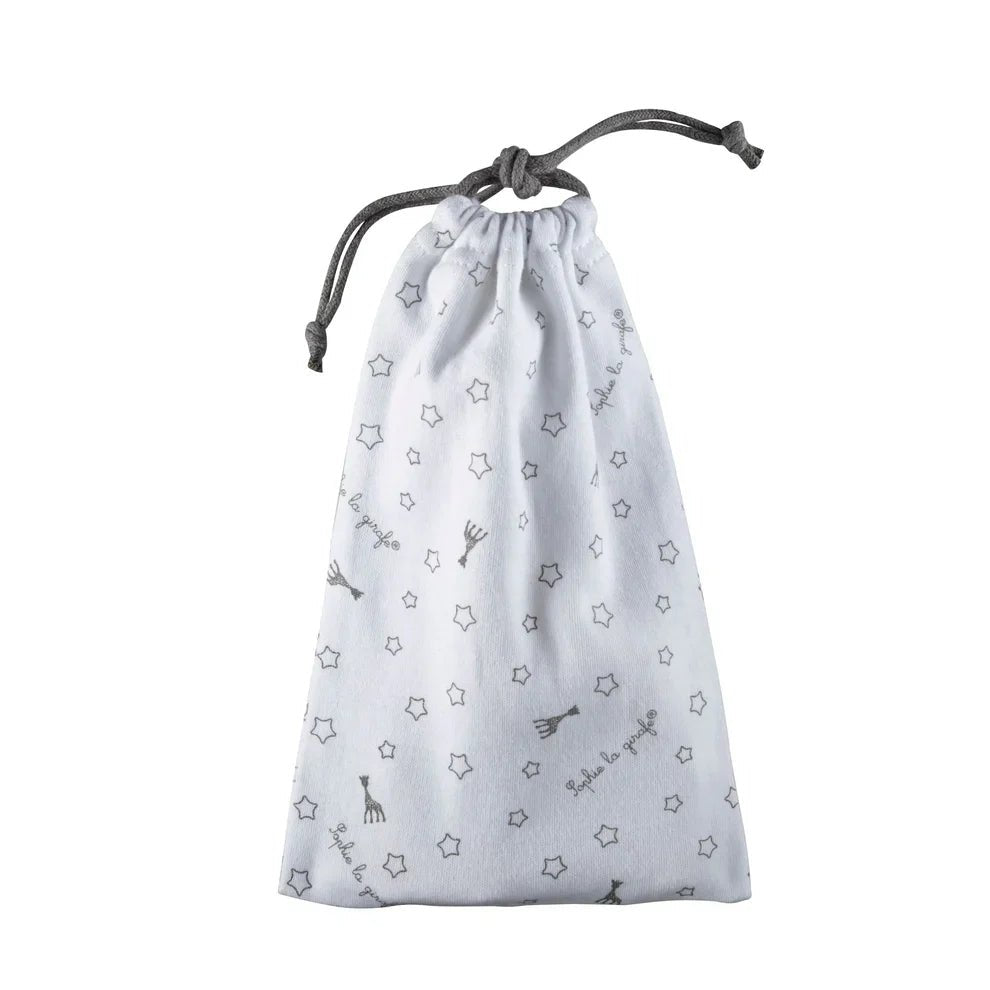 Light blue drawstring pouch with star and animal icons