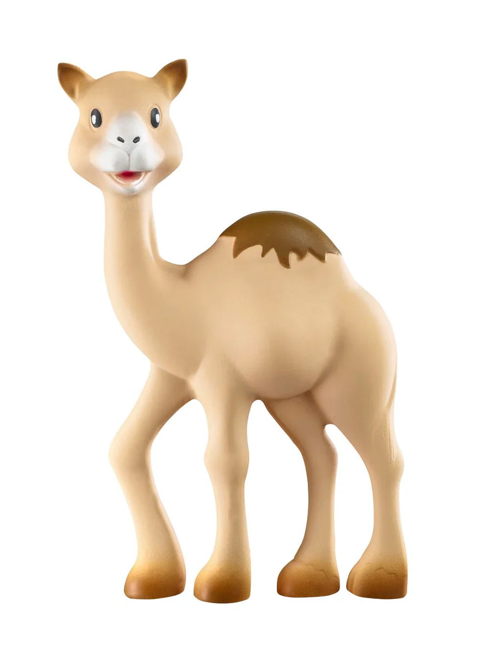 Camel plush companion toy with brown mane and smiling face, beige body