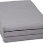 Grey folding mattress with textured fabric and fold seam, compact rectangular shape