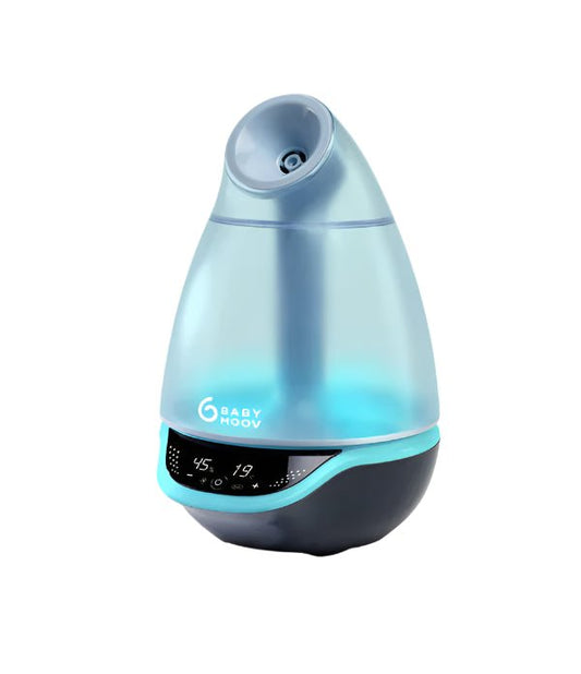 Hygro(+) baby humidifier light blue top and dark base with blue LED control panel