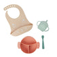 LEARN'ISY baby meal kit set with bib, divided bowl, spoon, and training cup