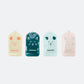Baby feeding pouch set with cat faces, light and teal pouches