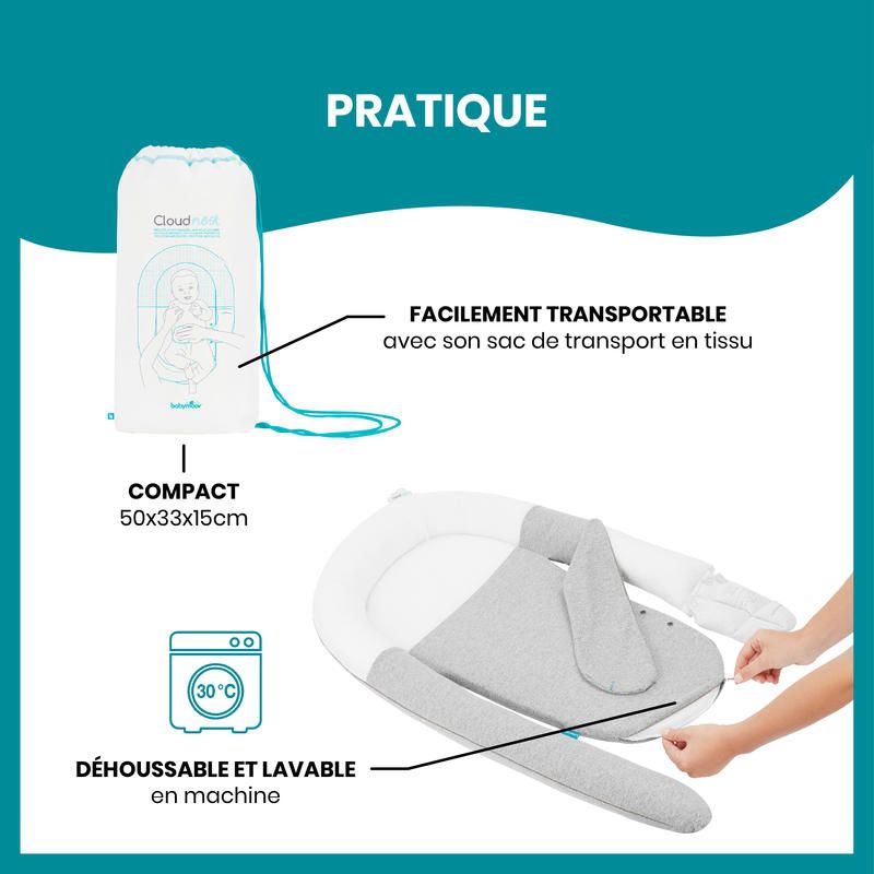 Compact anti-colic baby reducer pillow with carry bag, folded for transport