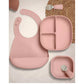 Baby weaning feeding set in pink: bib, divided plate, small bowl, spoon