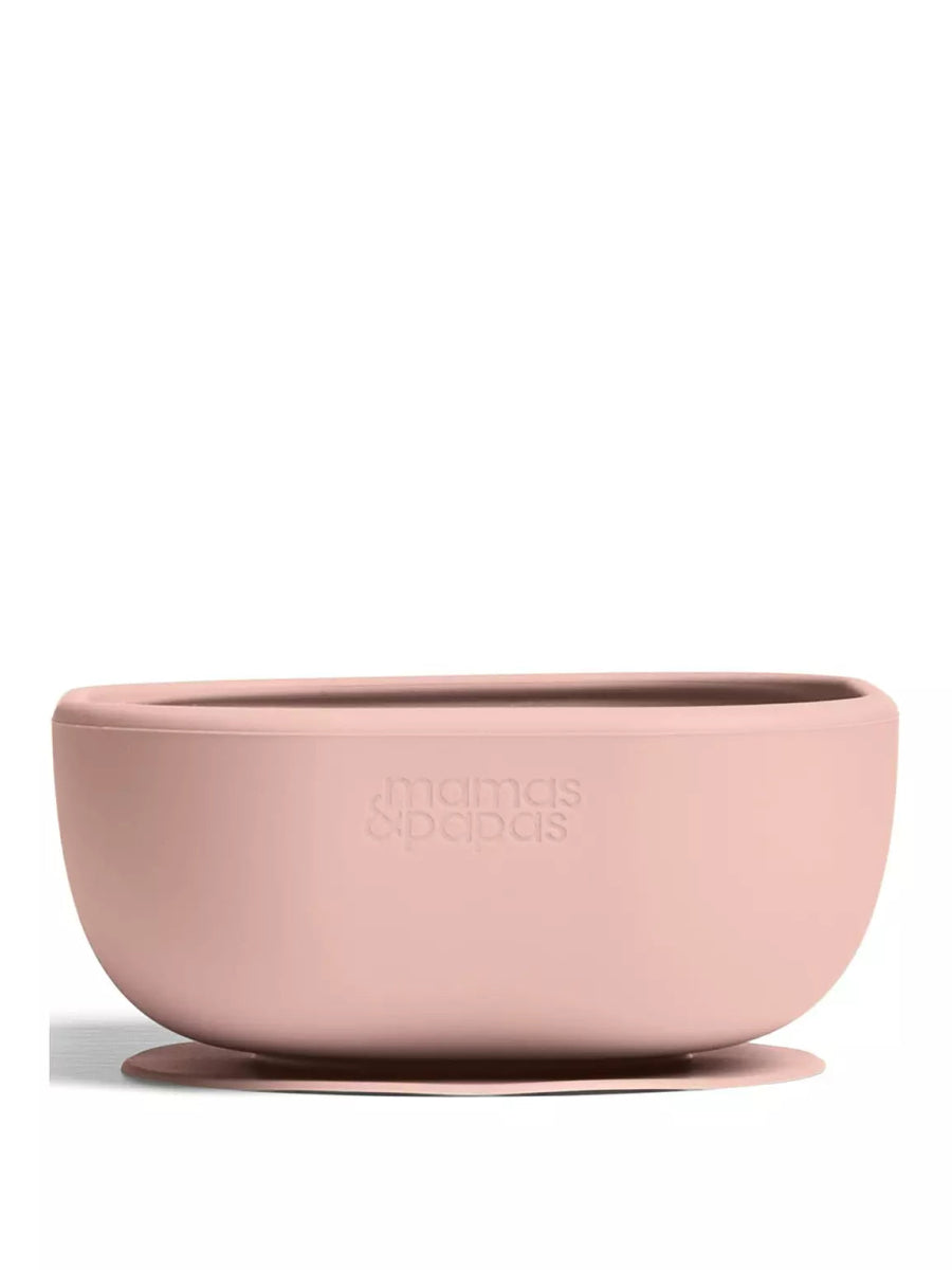 Baby feeding bowl in soft pink with embossed logo