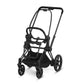 e-Priam 20 stroller frame with seat, black handlebar and wheels, open seat base.