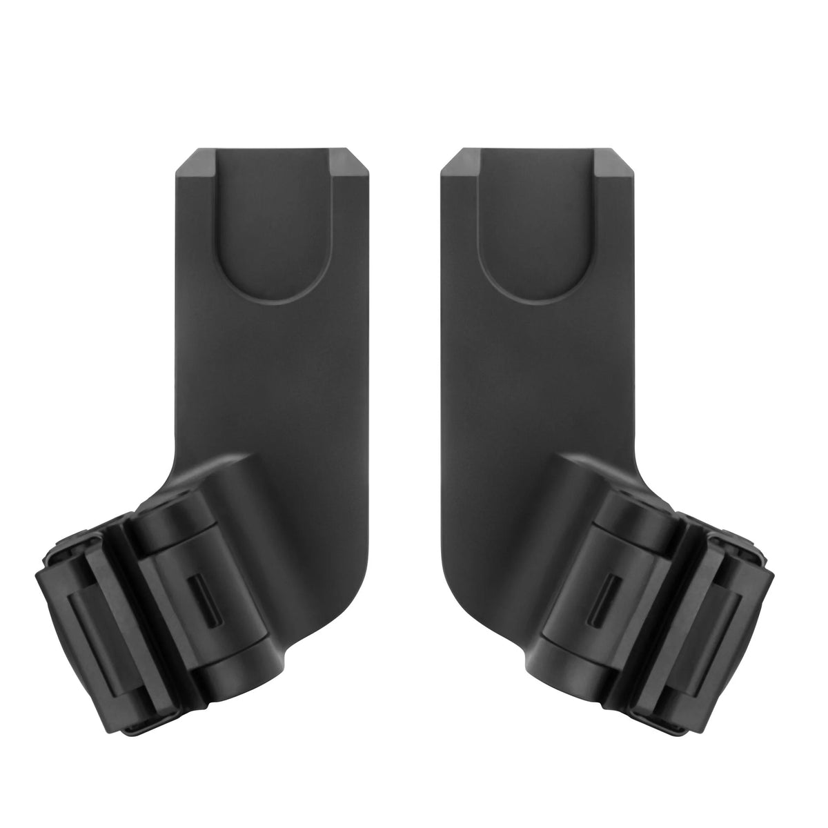 Black car seat adaptor brackets with latch clips, two-piece set