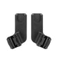 Black car seat adaptor brackets with latch clips, compact two-piece view