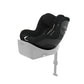 Moon Black infant car seat with mesh insert, white base shell, and headrest