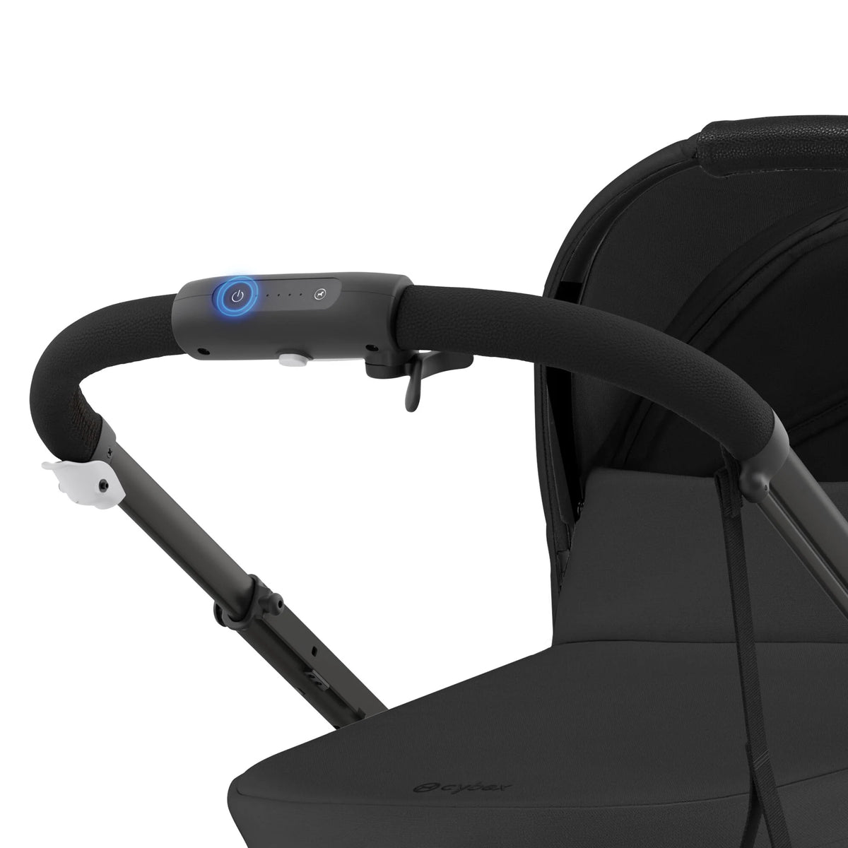 Black stroller seat and handle with canopy, black frame