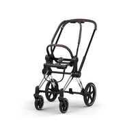 Stroller frame with chrome legs and black wheels, Cybex Priam