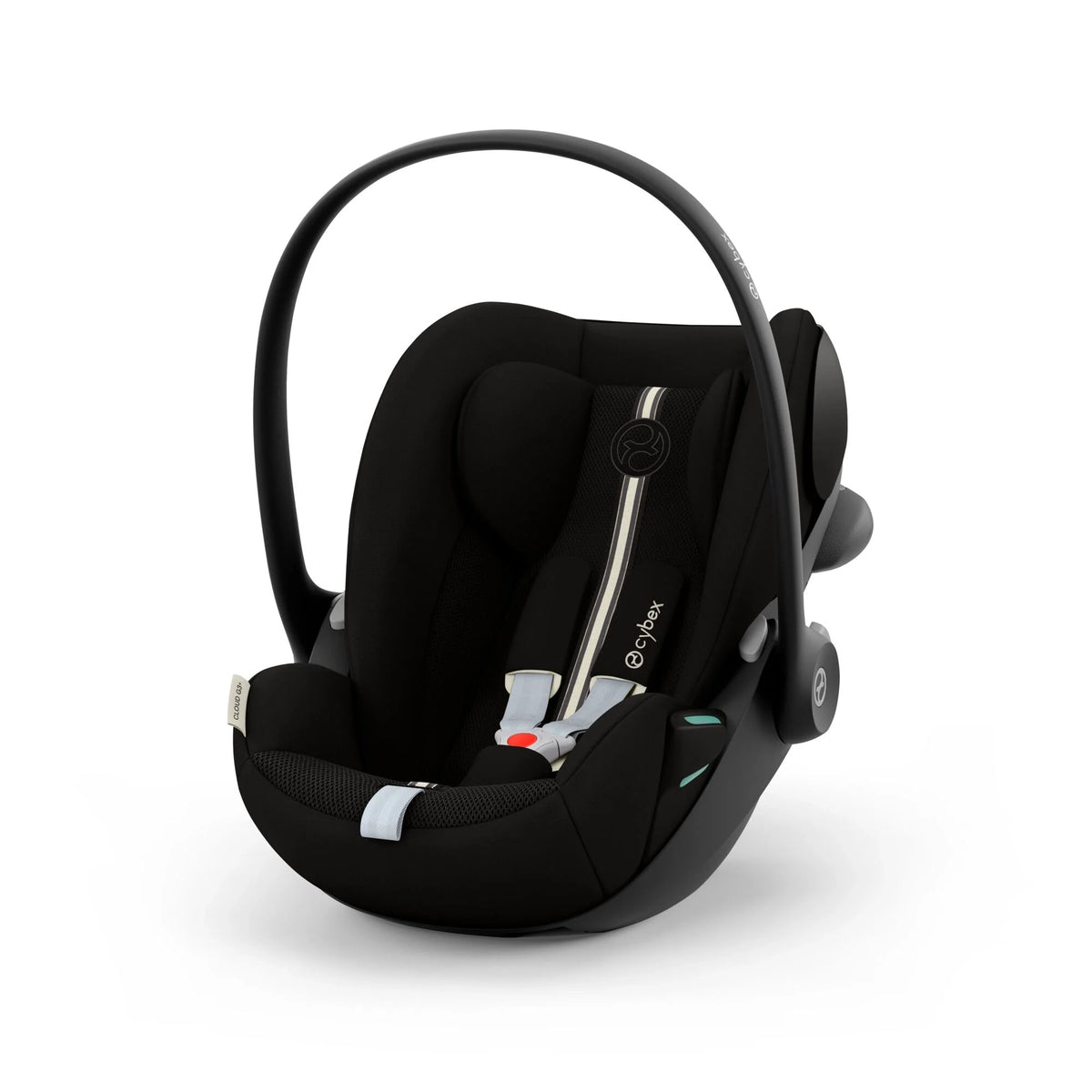 Black Cybex Cloud G3 infant car seat with curved handle and base