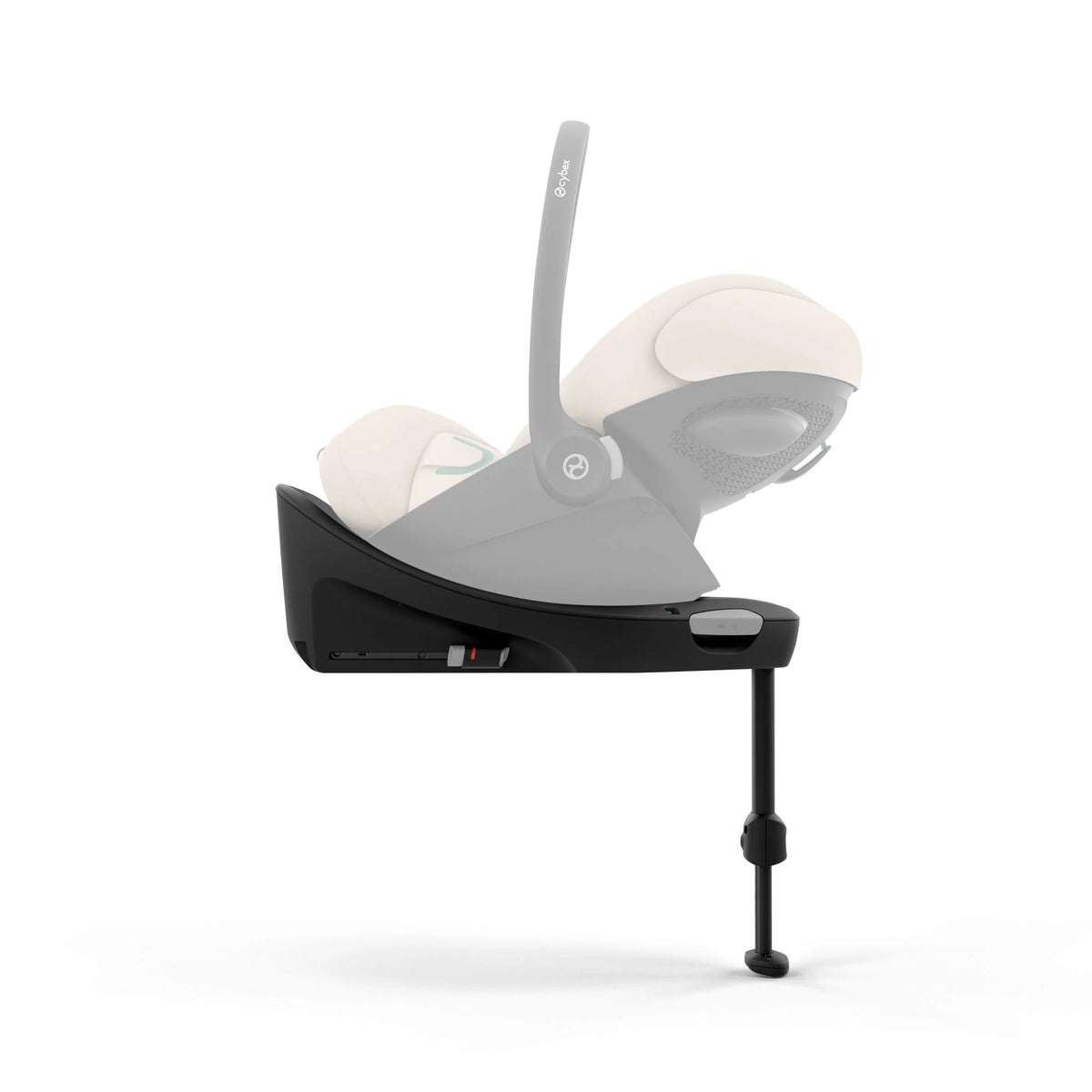 Cybex Base G3 black car seat base with curved seat shell and standing leg