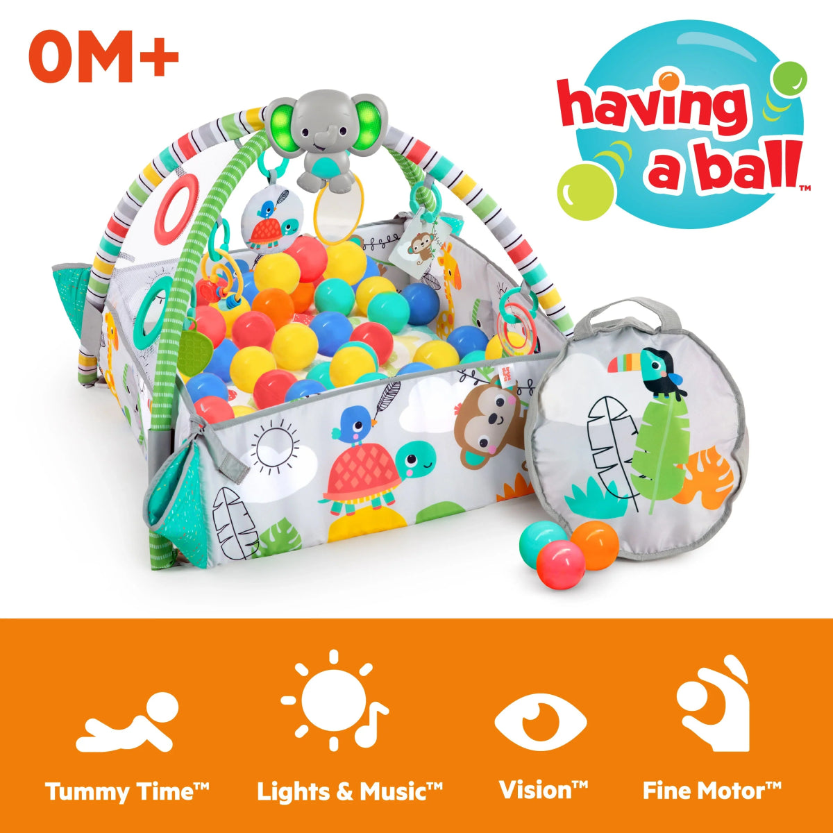 5-in-1 baby ball pit gym with animal carrying case and colorful ball set