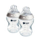 Pair of clear 260ml baby bottles with teats and vented collars