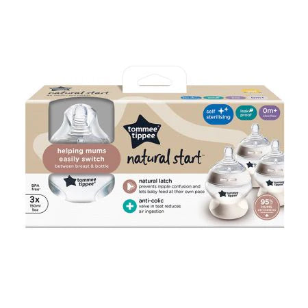 Tommee Tippee Natural Start anti-colic bottle starter pack, extra-slow teats, 150 ml