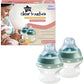 Silicone baby bottles, 150ml, teal and white, two-pack with clear nipples