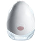 White wearable electric breast pump shell with pink control button and clear rim