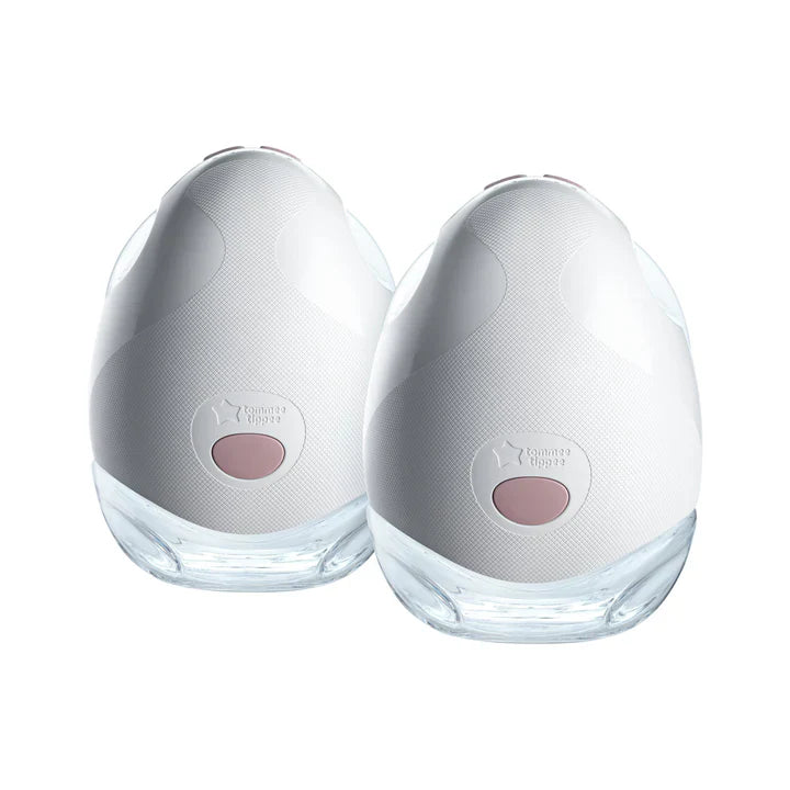 Wearable double breast pump cups, two gray domes with soft membranes