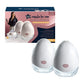 Wearable double breast pump with two gray cups and retail packaging box