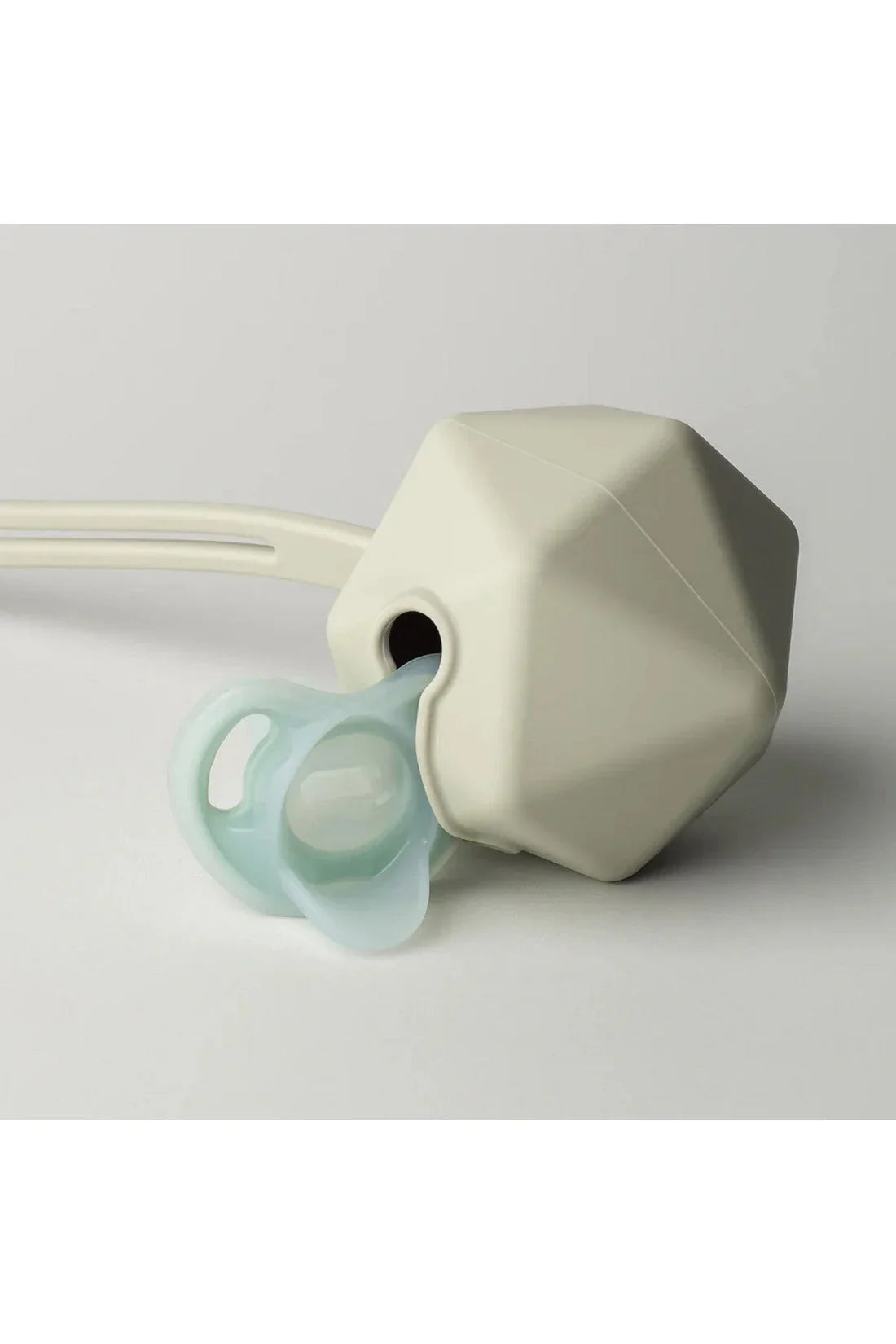 Silicone teether and pacifier set in light green, octagonal teether with soother