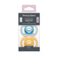 Ultra-light night glow baby pacifier 2-pack in blister package, teal and amber