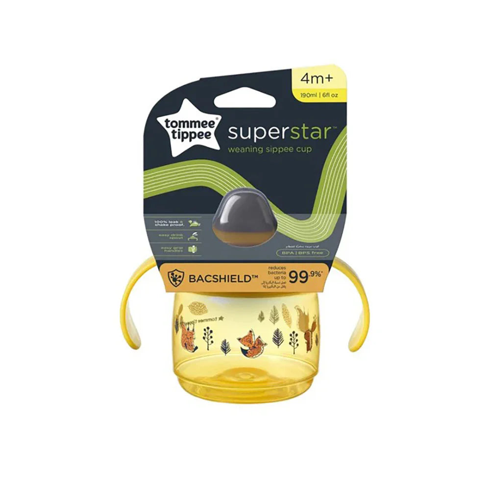 Starter spout cup 150ml, yellow cup with dark spout and two side handles