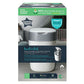 Diaper bin packaging showing a white bin with gray lid