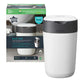 White diaper bin with gray lid and twist & click top, odor control