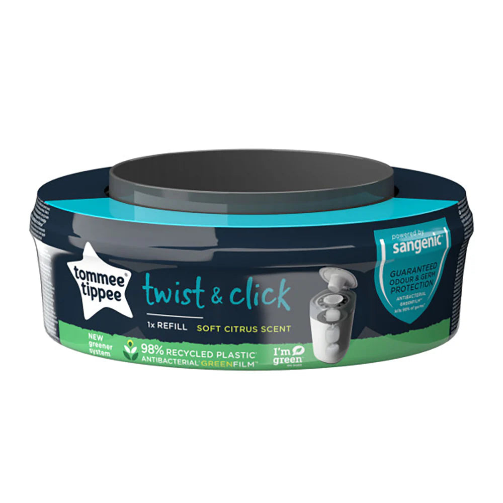 Nappy bin refill cassette pack, 4-count, soft citrus scent, recyclable plastic
