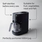 Black baby food maker unit with clear jug and side handle