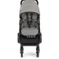 Stroller seat with gray canopy and black frame, front view