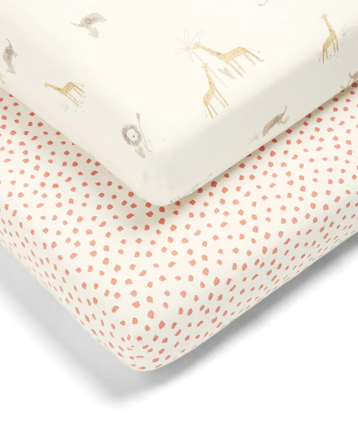 Cotbed fitted sheet corner with jungle animal print and elastic fitted edge