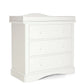 White nursery dresser changer with three drawers and curved base