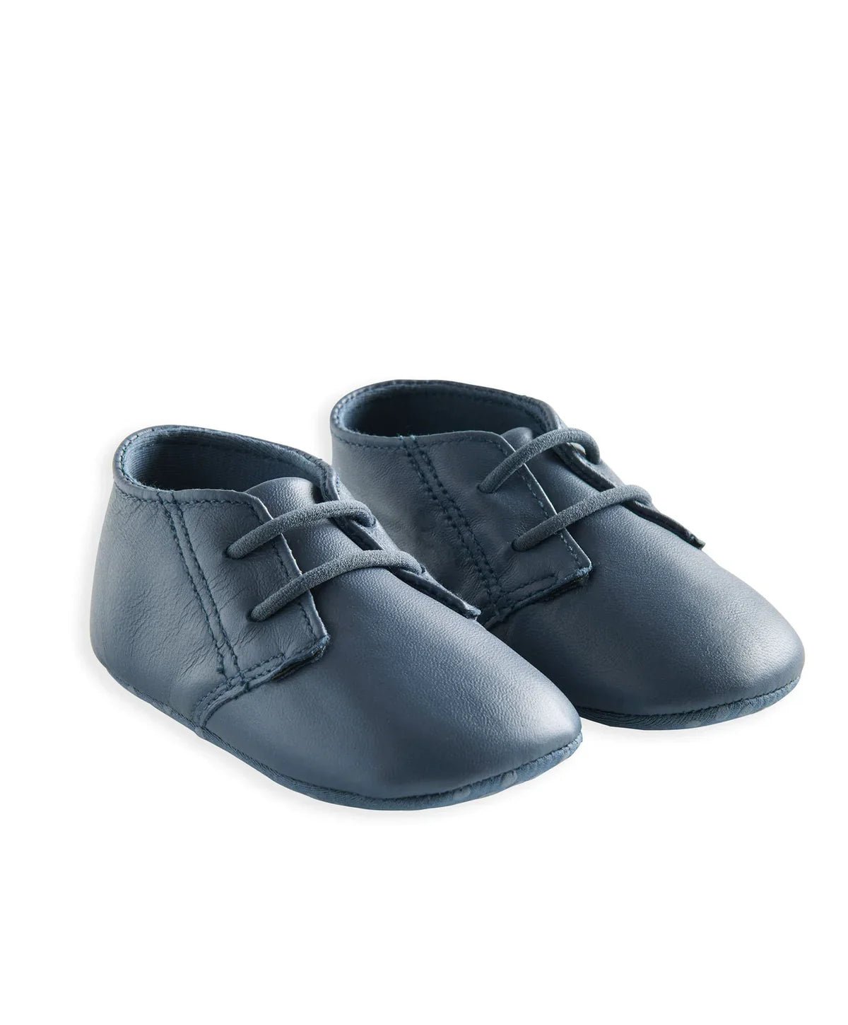 Navy pram shoes with lace-up front and smooth upper
