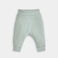 Light mint ribbed baby pants with elastic waistband and cuffed ankles