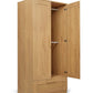 Rattan-style wardrobe with open doors and hanging rail inside