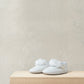 White scalloped-edge ballet shoes with white flower appliques on the toes