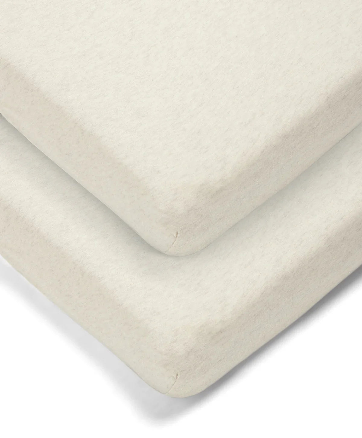 Oatmeal cotbed fitted sheet corner with elastic seam