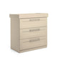 Hampden dresser changer, angled view, cream with three drawers and chrome bar pulls