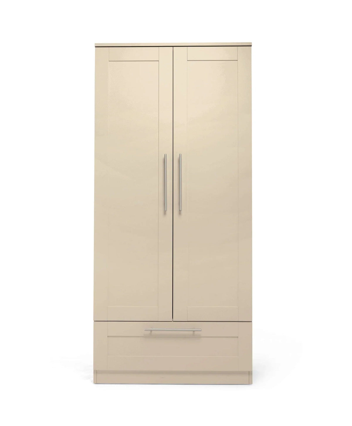 Cream cashmere wardrobe, two doors with vertical panels, long handles