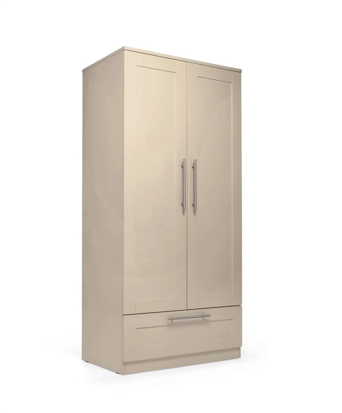 Cream cashmere wardrobe, two doors, long handles, lower drawer