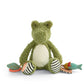 Plush green crocodile activity toy with striped balls, leaf tag, and small fish