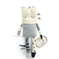 Plush zebra activity toy with striped legs, fabric face, and round ring teether