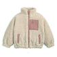 Cream borg jacket with funnel neck, front zip, chest pocket and two side pockets