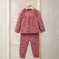 Pink floral pyjama set with long-sleeve top and matching ankle-length pants