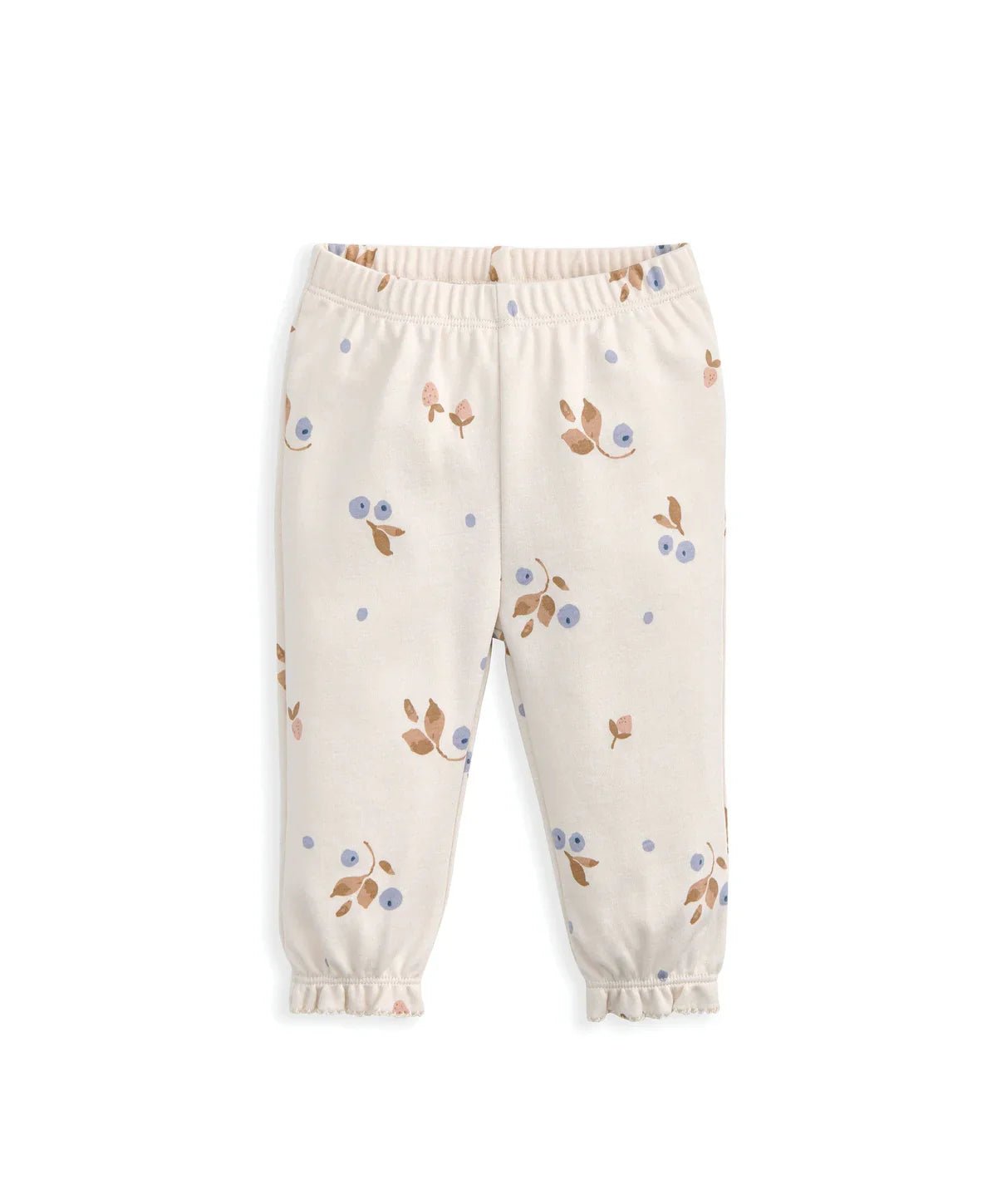 Berry print pyjama bottoms in cream with elastic waist and cuffed hems