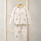 Pyjama set with berry print: cream long-sleeve top and matching jogger pants
