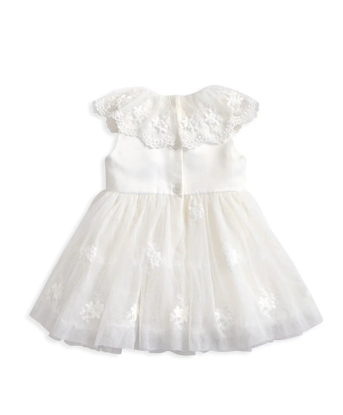 White mesh flower girl dress with lace cape collar and tulle skirt