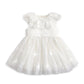 White mesh flower girl dress with lace cape sleeves and embroidered tulle skirt